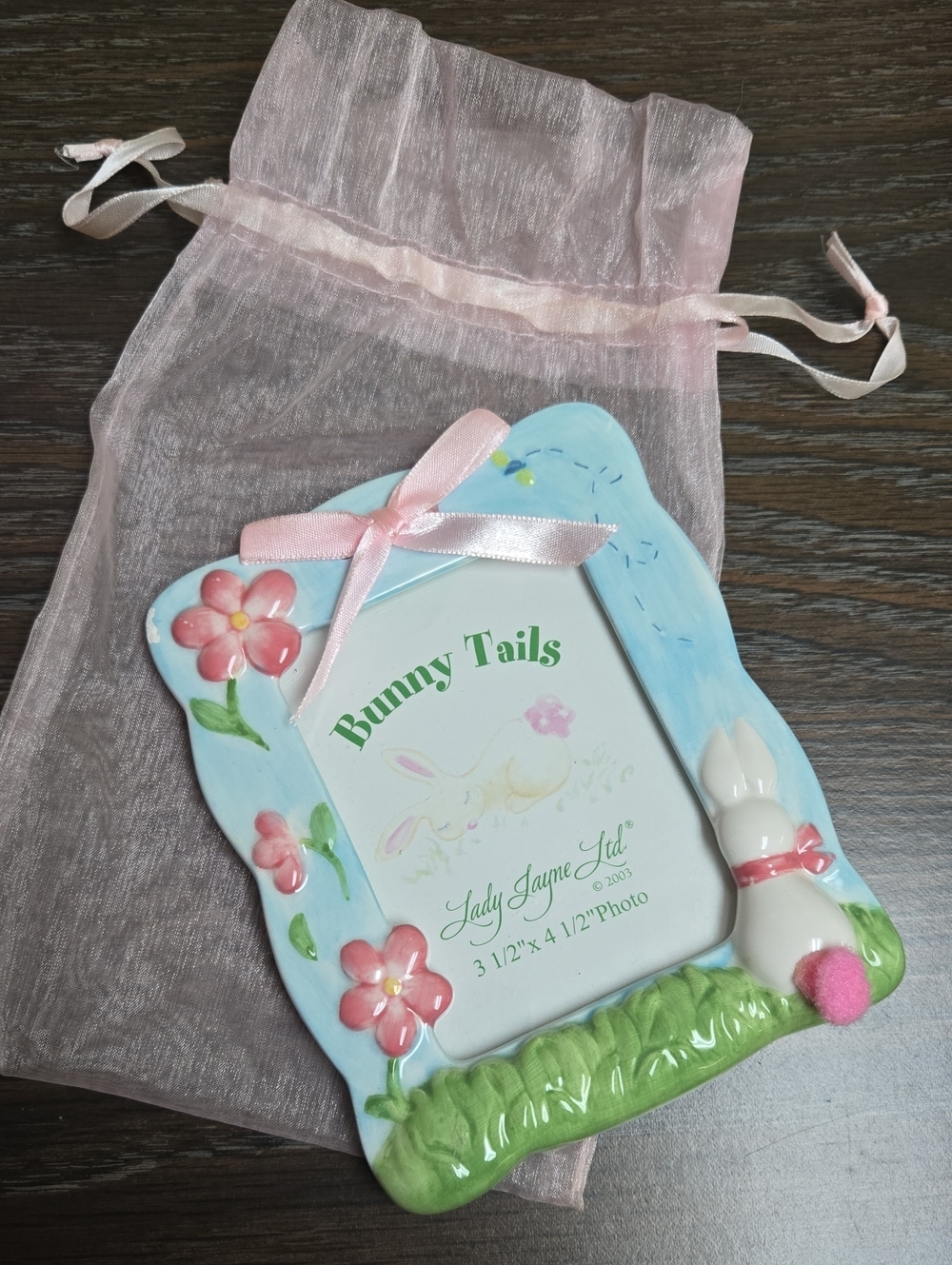 Cute Pastel Ceramic Baby Picture Frame Bunny Flowers Bow